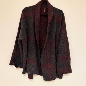 Windowpane Cardigan in charcoal and berry | free people